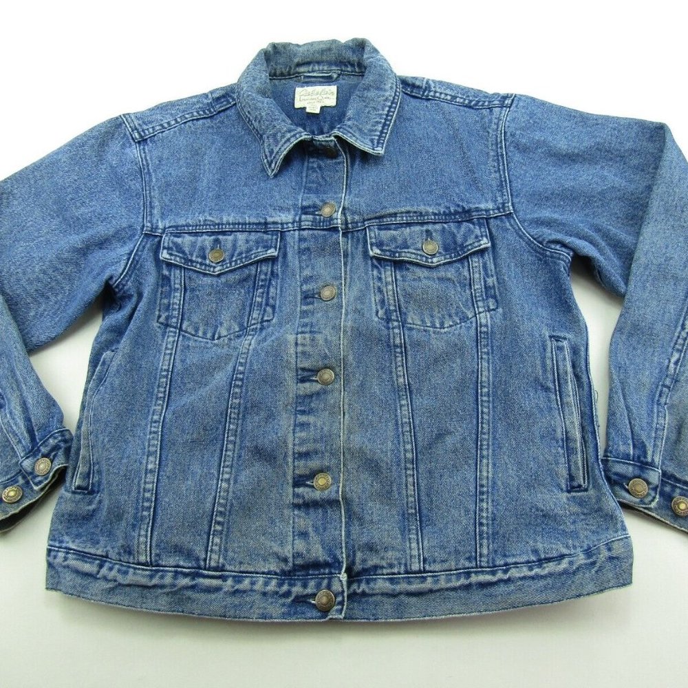 Cabelas Denim Jean Jacket Womens Size Large Blue Trucker Style Button Down